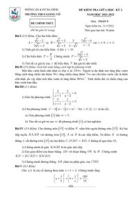 Đề kiểm tra giữa học kỳ II môn Toán lớp 9 Trường THCS Giảng Võ, quận Ba Đình, Hà Nội năm 2022