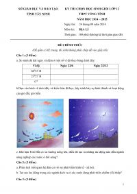 Đề thi chọn HSG lớp 12 THPT v&ograve;ng tỉnh v&agrave; đ&aacute;p &aacute;n m&ocirc;n Địa L&iacute; tỉnh T&acirc;y Ninh năm 2014