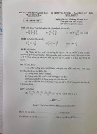 Đề kiểm tra học kì I môn Toán lớp 7 quận Đống Đa, Hà Nội năm 2019