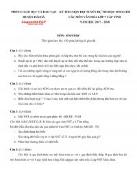 Đề thi HSG m&ocirc;n Sinh học lớp 9 huyện Hải H&agrave; tỉnh Quảng Ninh năm 2018