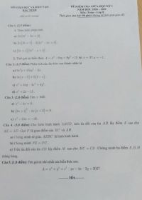 Đề kiểm tra giữa học kì môn Toán lớp 8 tỉnh Bắc Ninh năm 2020