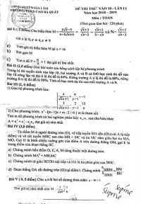 Đề thi thử vào lớp 10 - lần II môn Toán Trường THCS Cao Bá Quát - huyện Gia Lâm năm 2018