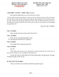 Đề kiểm tra giữa học kì I môn Ngữ Văn lớp 9 Trường THCS phường 1, quận Gò Côn, tỉnh Tiền Giang năm 2019