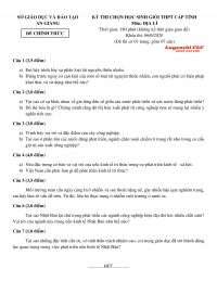 Đề thi chọn HSG m&ocirc;n Địa L&yacute; tỉnh An Giang năm 2020