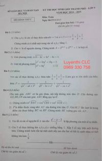 Đề thi HSG thành phố môn Toán  lớp 9 tại Hà Nội năm 2015