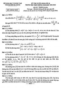 Đề thi tuyển sinh vào lớp 10 THPT môn Toán Chuyên Thành phố Đà Nẵng năm 2022