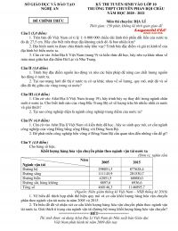 Đề thi tuyển sinh v&agrave;o lớp 10  Trường THPT CHUY&Ecirc;N Phan Bội Ch&acirc;u m&ocirc;n Địa L&iacute; tại Nghệ An năm 2020