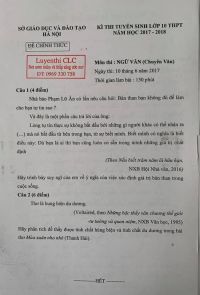 Đề thi tuyển sinh vào lớp 10 THPT môn Ngữ Văn chuyên tại Hà Nội năm 2017