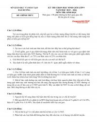 Đề thi chọn HSG m&ocirc;n Sinh học lớp 9 tỉnh Hải Dương năm 2016