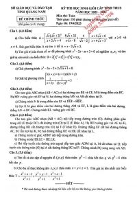 Đề thi HSG m&ocirc;n To&aacute;n cấp THCS tỉnh Quảng Nam năm 2023