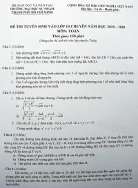 Đề thi tuyển sinh v&agrave;o lớp 10 THPT CHUY&Ecirc;N m&ocirc;n To&aacute;n Trường ĐHSP Th&agrave;nh phố Hồ Ch&iacute; Minh năm 2019