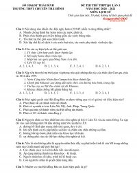 Đề thi thử THPT Quốc Gia lần 1 môn Lịch Sử Trường THPT CHUYÊN Thái Bình năm 2021