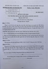 Đề thi tuyển sinh vào Trường THPT CHUYÊN môn Ngữ Văn năm 2015