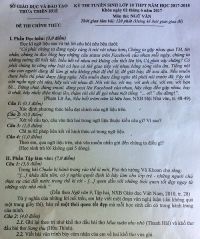 Đề thi tuyển sinh vào lớp 10 THPT môn Ngữ Văn tại Huế năm 2018