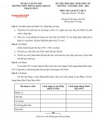 Đề thi chọn HSG môn Lịch Sử lớp 11 Trường THPT Phùng Khắc Khoan, Thạch Thất, Hà Nội năm 2020