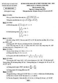 Đề thi tuyển sinh v&agrave;o lớp 10 THPT m&ocirc;n To&aacute;n Th&agrave;nh phố Hồ Ch&iacute; Minh năm 2022
