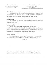 Đề thi thử THPT Quốc Gia lần 1 và đáp án môn Lịch Sử tỉnh Bắc Ninh năm 2014