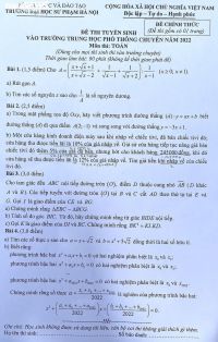 Đề thi tuyển sinh v&agrave;o lớp 10 m&ocirc;n To&aacute;n Trường THPT CHUY&Ecirc;N Đại học Sư phạm H&agrave; Nội năm 2022 ( D&ugrave;ng cho mọi th&iacute; sinh thi v&agrave;o chuy&ecirc;n)