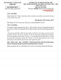 Đề thi lập đội tuyển dự thi HSG Quốc Gia THPT môn Ngữ Văn tỉnh Đắk Lắk năm 2021