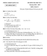Đề kiểm tra học k&igrave; I m&ocirc;n To&aacute;n lớp 9 huyện Quốc Oai, H&agrave; Nội năm 2019