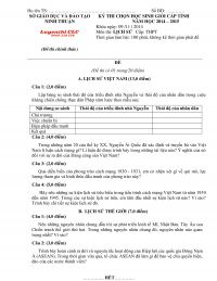 Đề thi chọn HSG môn Lịch Sử cấp THPT tỉnh Ninh Thuận năm 2014