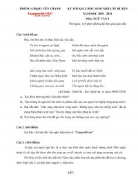 Đề thi KSCL đội tuyển HSG môn Ngữ Văn lớp 8 huyện Yên Thành tỉnh Nghệ An năm 2020