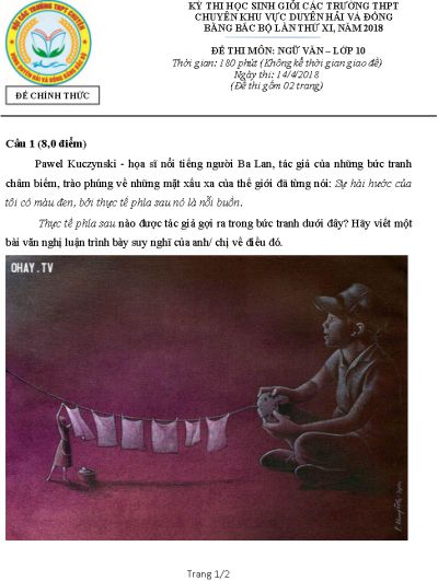 Đề thi chọn HSG các trường THPT CHUYÊN khu vực Duyên hải và ĐBBB lần thứ XI môn Ngữ Văn lớp 10 năm 2018