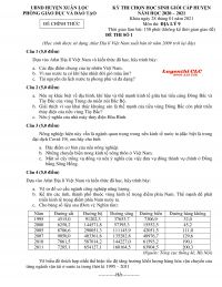 Đề thi chọn HSG cấp huyện môn Địa Lý lớp 9 huyện Xuân Lộc, tỉnh Đồng Nai năm 2021