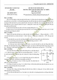 Đề thi v&agrave; đ&aacute;p &aacute;n m&ocirc;n L&yacute; - tuyển sinh v&agrave;o lớp 10 THPT chuy&ecirc;n ĐHKHTN H&agrave; Nội năm 2017