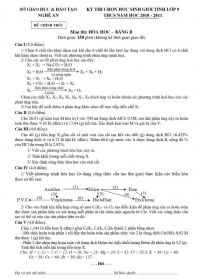 Đề thi chọn đội tuyển HSG m&ocirc;n H&oacute;a Học lớp 9 THCS - Bảng B tại Nghệ An năm 2011