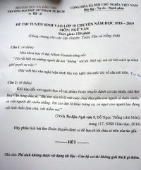 Đề thi tuyển sinh v&agrave;o lớp 10 THPT CHUY&Ecirc;N m&ocirc;n Ngữ Văn Trường ĐHSP Th&agrave;nh phố Hồ Ch&iacute; Minh năm 2018