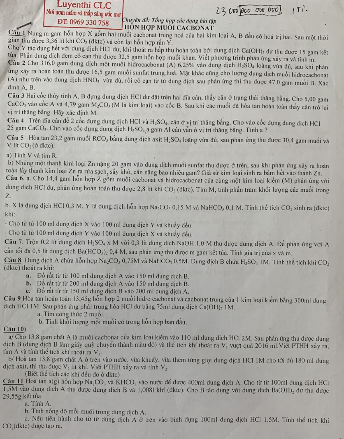 Chuyên đề: Hỗn hợp muối Cacbonat