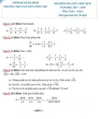 Đề kiểm tra giữa học k&igrave; II m&ocirc;n To&aacute;n lớp  6 Trường THCS Nguyễn C&ocirc;ng Trứ, quận Ba Đ&igrave;nh, H&agrave; Nội năm 2017
