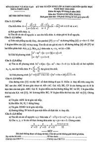 Đề thi tuyển sinh v&agrave;o lớp 10 THPT CHUY&Ecirc;N Quốc học m&ocirc;n To&aacute;n tỉnh Thừa Thi&ecirc;n Huế năm 2022