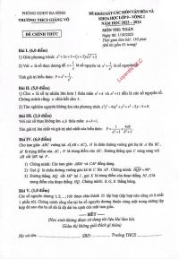 Đề thi khảo sát môn Toán lớp 9 - Vòng 1 Trường THPT Giảng Võ, quận Ba Đình, Hà Nội năm 2023