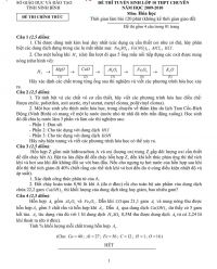 Đề thi tuyển sinh vào lớp 10 THPT CHUYÊN môn Hóa Học tỉnh Ninh Bình năm 2010