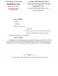 Đề thi tuyển sinh v&agrave;o lớp 10 THPT CHUY&Ecirc;N Th&agrave;nh phố Đ&agrave; Nẵng năm 2017