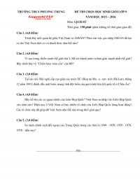 Đề thi chọn HSG  môn Lịch Sử lớp 9 Trường THCS Phương Trung, Thanh Oai, Hà Nội năm 2015