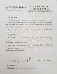 Đề thi tuyển sinh vào lớp 10 THPT môn Ngữ Văn Chuyên Đại học Quốc gia Thành phố Hồ Chí Minh năm 2017