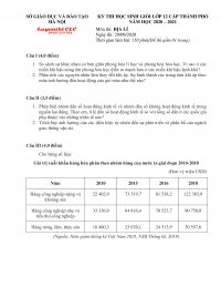 Đề thi HSG lớp 12 cấp thành phố môn Địa Lí tại Hà  Nội năm 2020