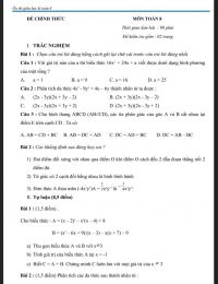 Đề thi môn Toán lớp 8