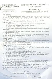 Đề thi chọn HSG môn Hóa Học lớp 9 - Vòng 1 huyện Quỳ Hợp tỉnh Nghệ An năm 2023