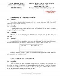 Đề thi chọn HSG m&ocirc;n Lịch Sử lớp 9 tỉnh Bắc Ninh năm 2016