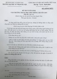 Đề thi tuyển sinh vào trường THPT CHUYÊN môn Ngữ Văn Trường Đại học Sư phạm Hà Nội năm 2019