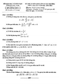 Đề thi tuyển sinh v&agrave;o lớp 10 THPT CHUY&Ecirc;N m&ocirc;n To&aacute;n tỉnh Quảng Nam năm 2022