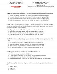 Đề thi thử THPT Quốc Gia - lần 1 môn Lịch Sử tỉnh Bạc Liêu năm 2021