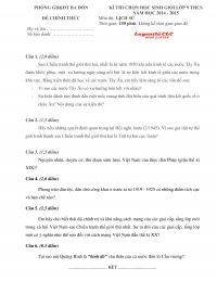 Đề thi chọn HSG lớp 9 THCS môn Lịch Sử tỉnh Quảng Bình năm 2014