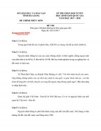 Đề thi chọn đội tuyển HSG Quốc Gia môn Lịch Sử tỉnh Hà Giang năm 2017