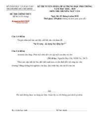 Đề thi tuyển sinh vào lớp 10 THPT CHUYÊN môn Ngữ Văn Thành phố Hồ Chí Minh năm 2018