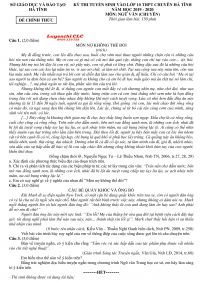 Đề thi tuyển sinh vào lớp 10 THPT CHUYÊN môn Ngữ Văn tỉnh Hà Tĩnh năm 2019